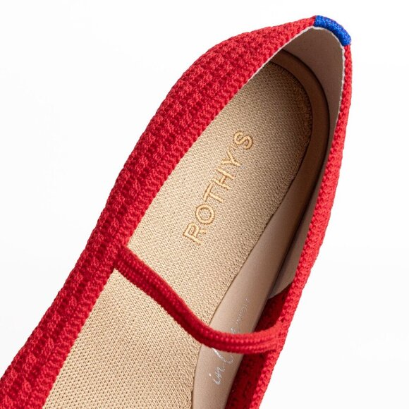 Rothys The Max Square Mary Jane Ballet Flats Red Crisp Basketweave - Picture 10 of 16